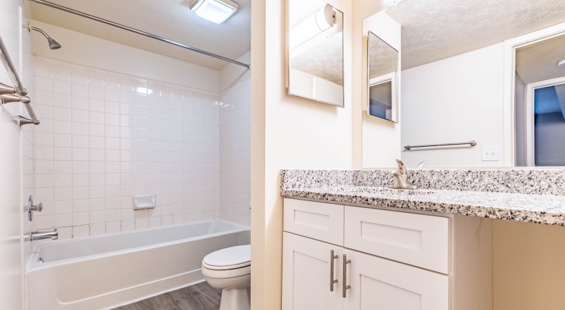 Renovated bathroom upgraded bathroom with white walls