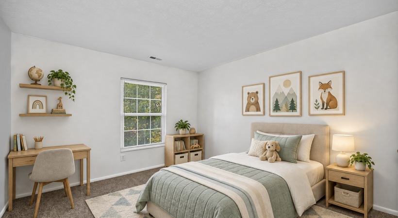 bedroom with decor and a desk