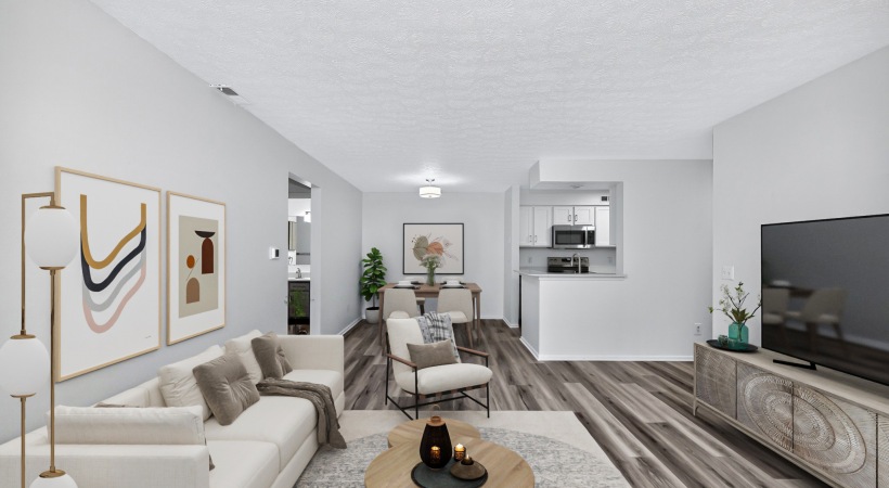 living room with white walls